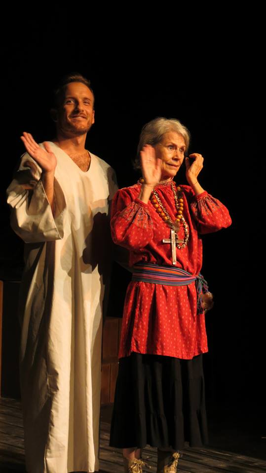 Jesus (Pete Caslavka) and Old Mary (Ruth Silveira), a Native American woman who has embraced the Christian faith.