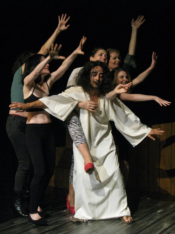Jesus holds back the groupies.