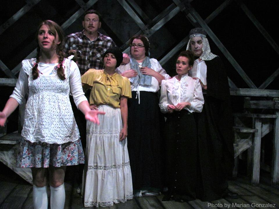 Amy (far L) insists she will continue to see Fergus. (L-R: Julia Griswold, Fergus Intemann, Heather Schmidt, Alyssa Preston, Paula Rhodes & Pat Towne)