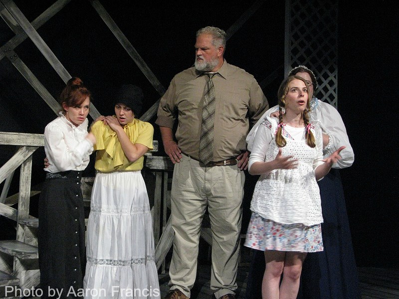 Amy tattles on Beth, and Pa forbids her to see Brian again. (L-R: Paula Rhodes, Heather Schmidt, Abraham Benrubi, Julia Griswold & Alyssa Preston)