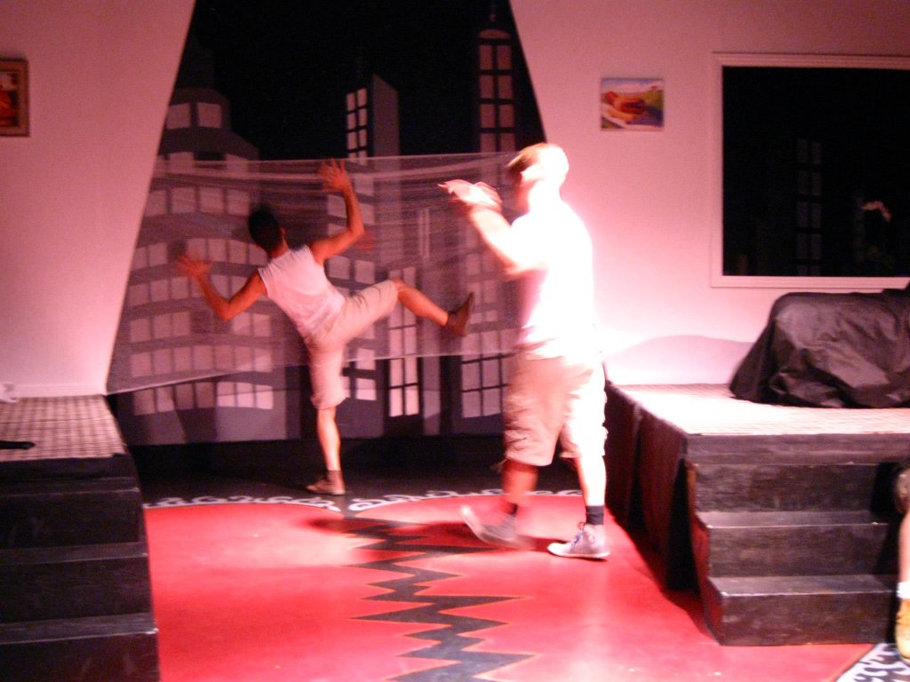 Sam (Matt Valle) needs rescuing from a spider's web by Lucas (Will McMichael).