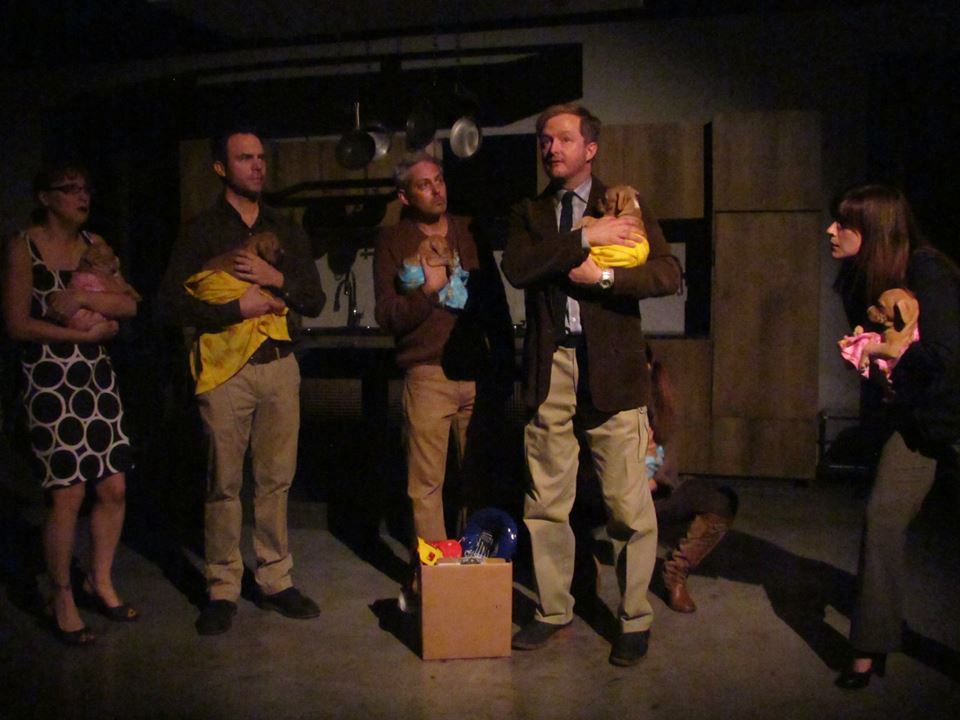 Dawkins resigns himself to his fate. (L-R: Mandi Moss, Michael Holmes, Curt Bonnem, Kyle Nudo & Shaela Cook)