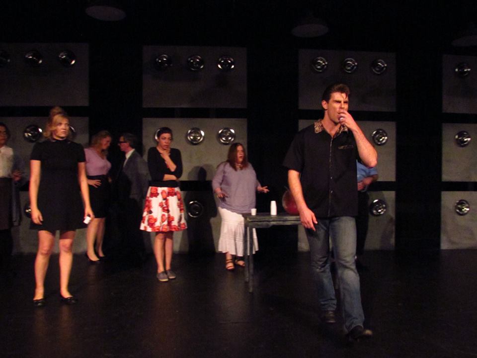 Bad boy Johnny (Will McMichael) makes a scene.  (L-R: Aviva Pressman, Erin Holt, Lauren Van Kurin, Corey Klemow, Angela Sauer, Emily Donn & Will McMichael)